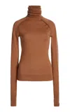 Victoria Beckham Merino Wool Turtleneck Top In Tan