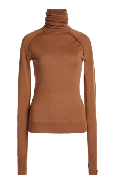 Victoria Beckham Merino Wool Turtleneck Top In Tan