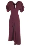 Victoria Beckham Merlot Midi Dress With Rouleaux Detail In Burgundy