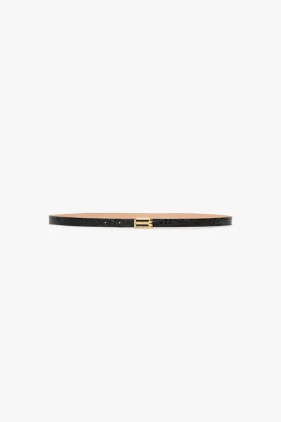 Victoria Beckham Micro Dorian Croc-effect Leather Belt In Black