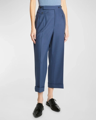 Victoria Beckham Mid-rise Double-pleated Wide-leg Crop Trousers In Heritage Blue