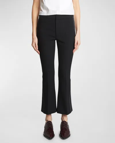 Victoria Beckham Mid-rise Rib-detail Flared Crop Trousers In Black