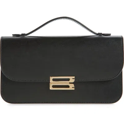 Victoria Beckham Midi Dorian Leather Top Handle Pouchette Bag In Black