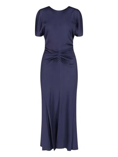 Victoria Beckham Bela Gathered Satin-crepe Midi Dress In Blue