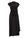 Victoria Beckham Asymmetrically Draped Black Midi Dress With Soft Ruching In Black