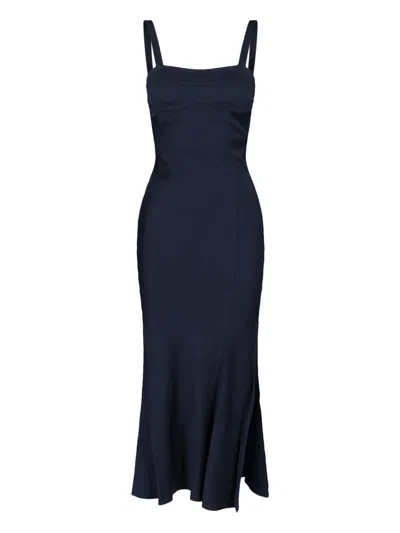 Victoria Beckham Paneled Satin Midi Dress In Blue
