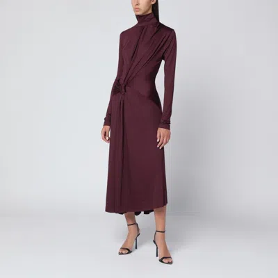 Victoria Beckham Midi Dress With Knotted Detail And Long Sleeves In Burgundy