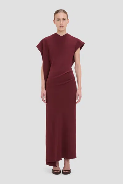 Victoria Beckham Womens Cinnabar Red Victoria Draped Woven Midi Dress In Multi