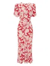 Victoria Beckham Floral Gathered-waist Midi Dress In Red