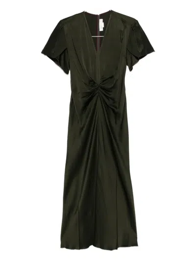 Victoria Beckham Midi Dress With Deep V-neckline In Black