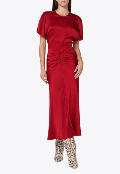Victoria Beckham Womens Gathered Draped-sleeve Satin Maxi Dress Rose In Red