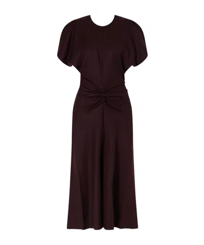 Victoria Beckham Midi Dress With Round Neck In Brown