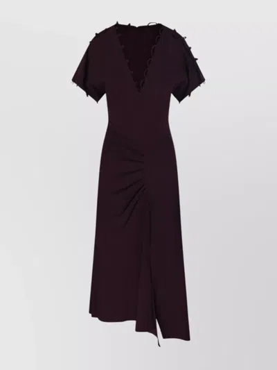Victoria Beckham Midi Dress With Ruched Scalloped Detail In Black