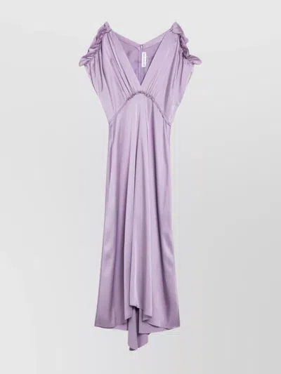 Victoria Beckham Midi Dress With Ruffles And V-neckline In Purple