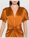 Victoria Beckham Midi Dress With V Neck And Ruched Detail In Brown