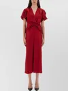 Victoria Beckham Midi Dress With V-neckline And Ruffled Sleeves In Red