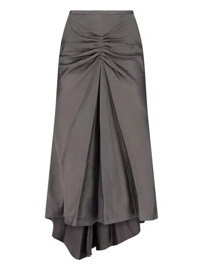 Victoria Beckham Womens Ore Bela Draped Satin Midi Skirt In Gray