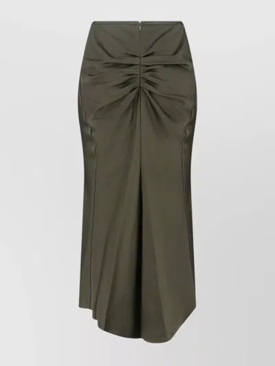 VICTORIA BECKHAM MIDI SKIRT WITH ASYMMETRIC HEM AND RUCHED DETAIL