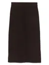 Victoria Beckham Brown Midi Skirt In Wool Blend In Brown
