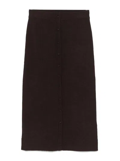Victoria Beckham Midi Skirt With Button In Brown