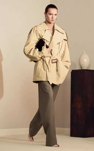 Victoria Beckham Mid-rise Wide-leg Wool Trousers In Brown