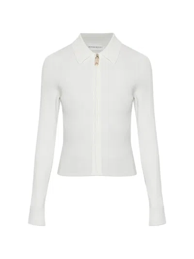Victoria Beckham Mila Ribbed Zip-up Top In White