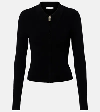 Victoria Beckham Mila Ribbed-knit Zip-up Top In Black