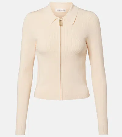 Victoria Beckham Mila Ribbed-knit Zip-up Top In Neutral