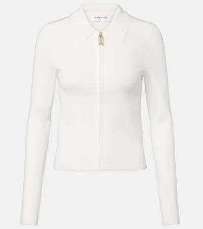 Victoria Beckham Mila Ribbed-knit Zip-up Top In White