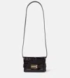 Victoria Beckham Mini B Buckle Chain Croc Embossed Clutch In Brown