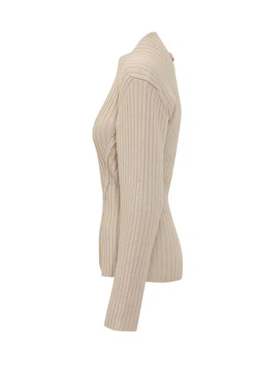 Victoria Beckham Mini Rib Jumper Dress In Neutral