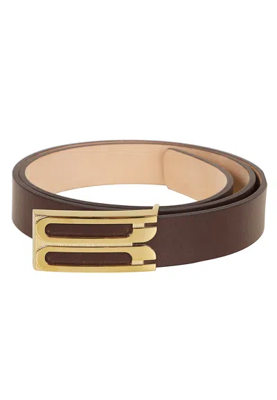 Victoria Beckham Minimalist Dark Burgundy Calfskin Belt With Geometric Buckle In White