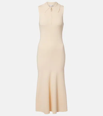 Victoria Beckham Mira Ribbed-knit Midi Dress In Neutral