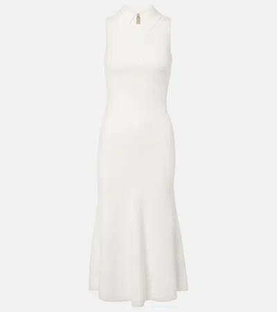 Victoria Beckham Mira Ribbed-knit Zip-up Midi Dress In White