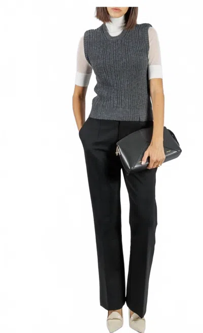 Victoria Beckham Mock Neck Double Layer Top In Charcoal In Gray