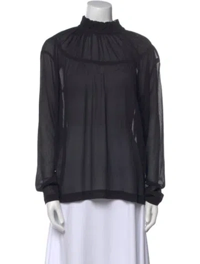 Pre-owned Victoria Beckham Mock Neck Long Sleeve Blouse In Blue