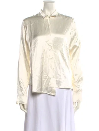 Pre-owned Victoria Beckham Mock Neck Long Sleeve Button-up Top In Neutral