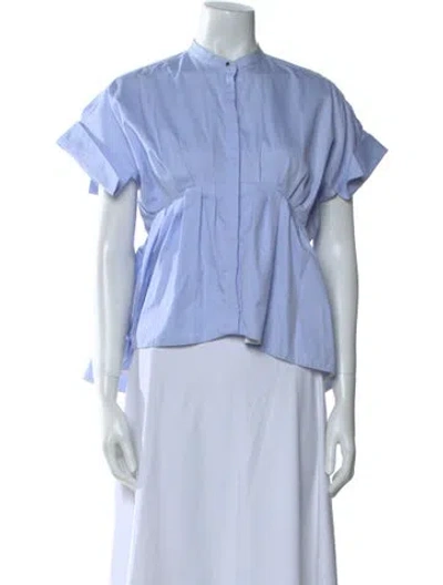 Pre-owned Victoria Beckham Mock Neck Short Sleeve Blouse In Blue