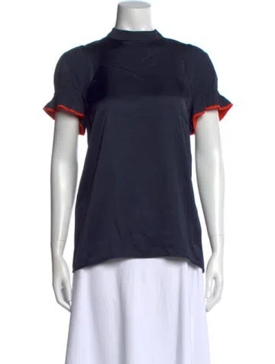 Pre-owned Victoria Beckham Mock Neck Short Sleeve Top In Blue