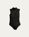 Victoria Beckham Mock-neck Sleeveless Lace Bodysuit In Black