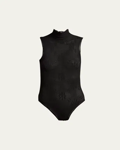 Victoria Beckham Mock-neck Sleeveless Lace Bodysuit In Black
