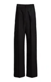Victoria Beckham Moda Exclusive Curved-leg Virgin Wool-blend Trousers In Black