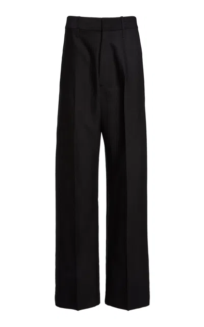 Victoria Beckham Moda Exclusive Curved-leg Virgin Wool-blend Trousers In Black