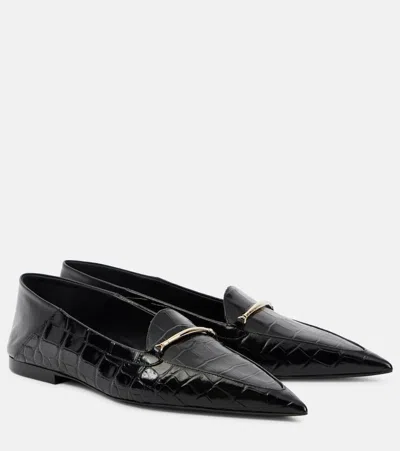 Victoria Beckham Morsetto Embellished Leather Point-toe Loafers In Black