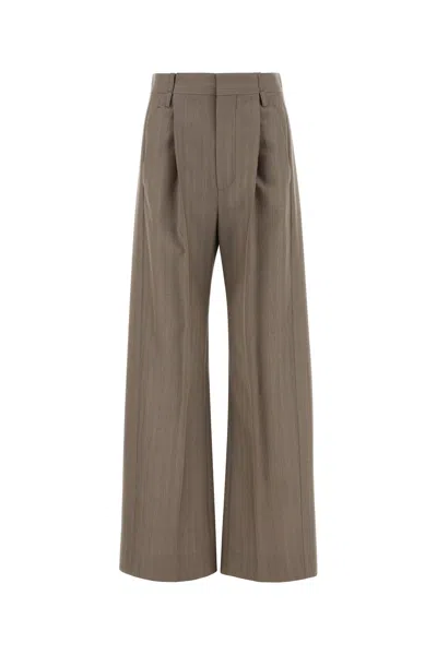 Victoria Beckham Mud Wool Palazzo Pant In Brown