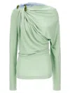 Victoria Beckham Draped Top With Asymmetric Detail And Long Sleeves In Multicolor