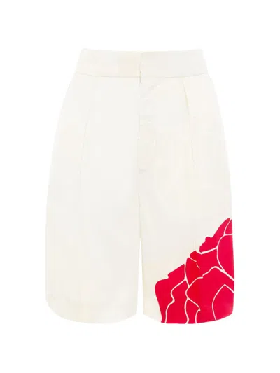 Victoria Beckham Natural Red Flower Shorts In White