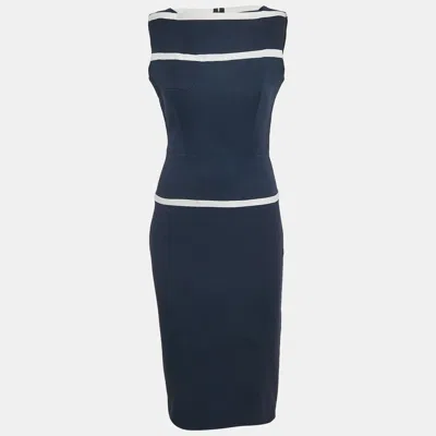 Pre-owned Victoria Beckham Navy Blue Basket Weave Cotton Midi Dress M