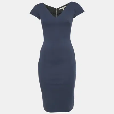 Pre-owned Victoria Beckham Navy Blue Cotton Blend Sheath Short Dress S