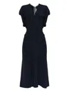 Victoria Beckham Womens Black Blouson-sleeve Fluid-cady Midi Dress In Blue